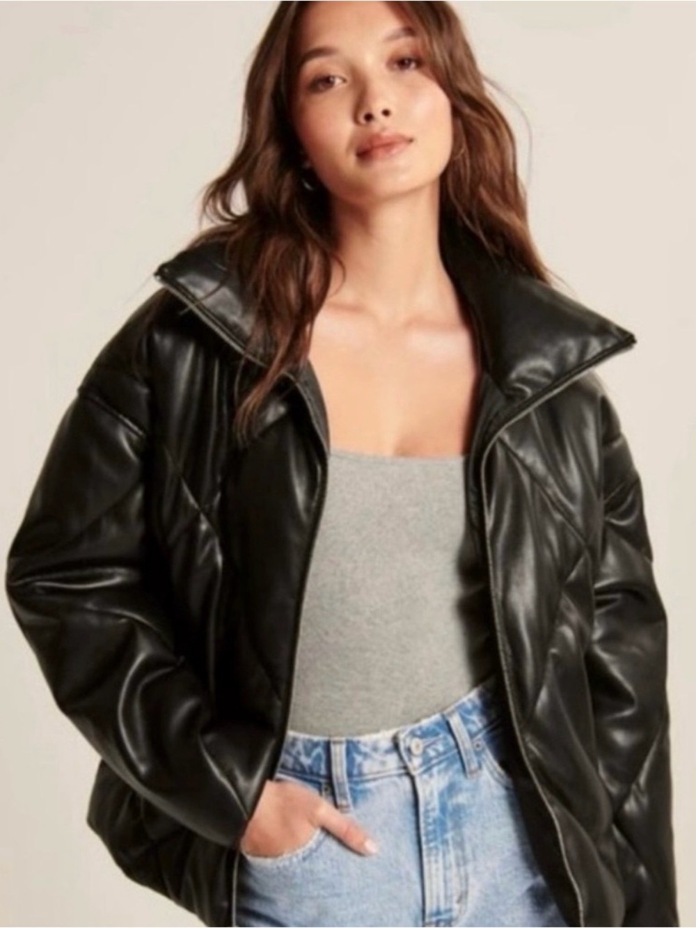 Abercrombie & Fitch Vegan Leather Puffer Coat